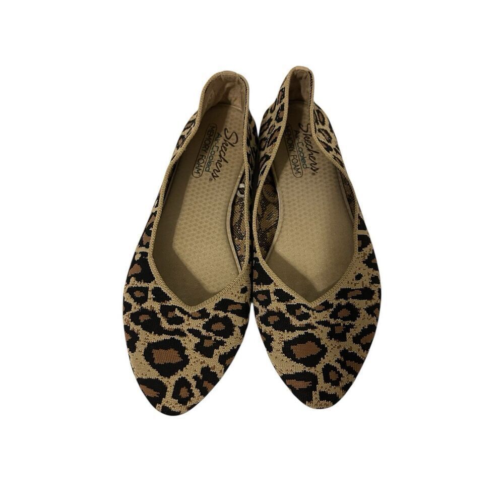 Skechers S 10 Leopard Print Slip On Ballet Flats Stretch Air Cooled Memory Foam